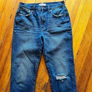 Madewell Classic Straight Jeans in Jade Wash: Knee-Rip Edition